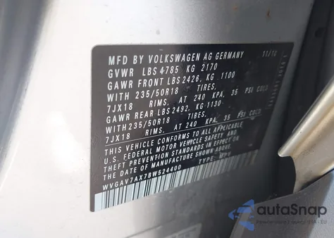 2011 Volkswagen Tiguan Se из США, поврежденный, VIN WVGAV7AX7BW524400